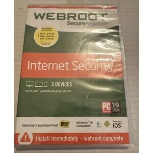 Webroot Internet Security with Antivirus [3 Devices PC, Mac, and Mobile] Sealed